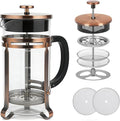 Coffee Maker 304 Stainless Steel French Press with 4 Filter, Heat Resistant Durable, Borosilicate Glass Coffee Press, 100% BPA Teapot, 34 ounce, copper