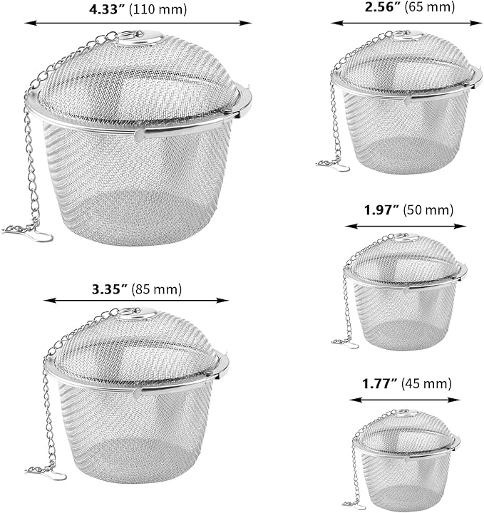 ZOENHOU Set of 5 Tea Infuser for Loose Tea, 5 Sizes Fine Mesh Tea Strainer with Chain, Stainless Steel Tea Ball Infusers for Loose Tea Spices Herbs