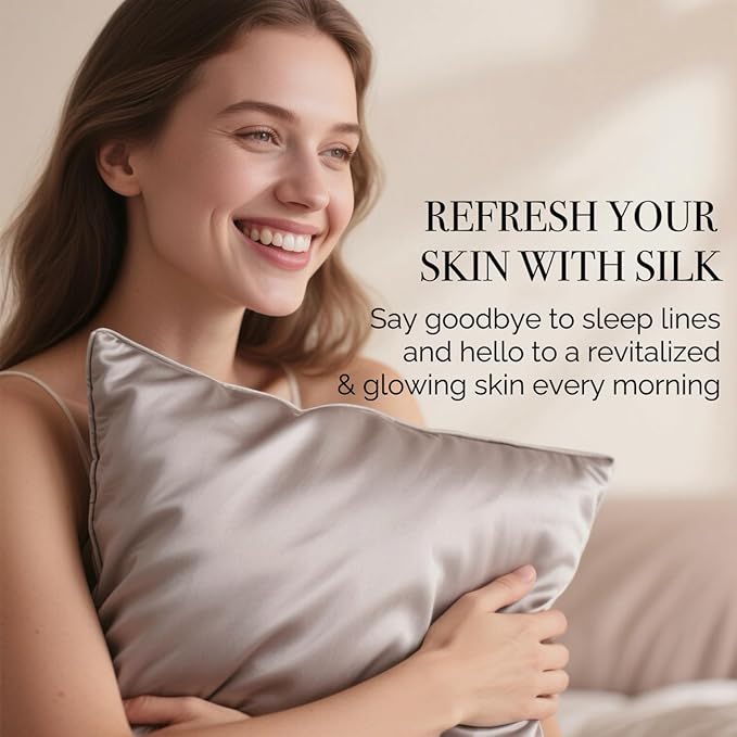 Ravmix Silk Pillow Cases with Zipper, 21momme Mulberry Silk Pillowcase for Hair Skin Health, Soft Smooth Breathable Cool Pillow Cover for Beauty Sleep with Gift Box(Standard 20"x26", Apricot Gray) 1PC