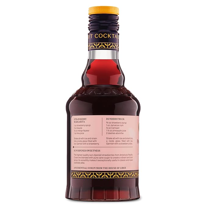 Liber & Co. Pacific Strawberry Syrup - Craft Cocktail Mixer with 60% Strawberry Juice - Perfect for Daiquiris, Margaritas & Mocktails - Makes 25 Drinks (12.7 oz)