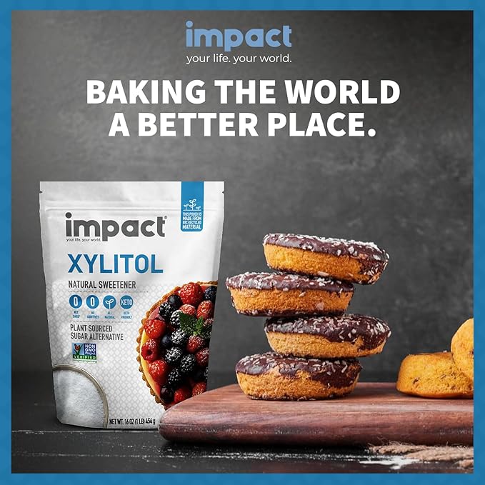 Impact - Xylitol Granular Sweetener - Plant-Sourced, Low Carb, No Additives, Oral Care Support, Zero Net Carb Sugar Alternative - 1 lb Pouch