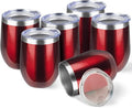 StarSpeed 12oz/6 Pack Wine Tumbler with lid, Stainless Steel Travel Mugs Stemless Double Wall Insulated Coffee Cup, Insulated Wine Glasses Travel Tumbler for Cold & Hot Drinks(Transparent Red, 6)