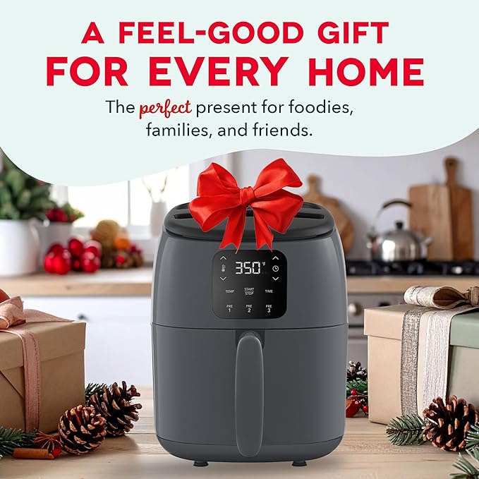 DASH Tasti-Crisp™ Electric Air Fryer Oven, 2.6 Qt., Grey – Compact Air Fryer for Healthier Food in Minutes, Ideal for Small Spaces - Auto Shut Off, Digital, 1000-Watt