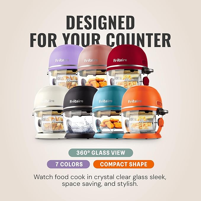 Non-Toxic Air Fryer - Glass AirFryer 5 Quart w/ 360 Visibility, Self-Cleaning, 400F Vortex Air Fryer for Even Cooking, BPA-Free Teflon Free, 6-in-1 Functions, Rotisserie, Roast, Bake, Glass