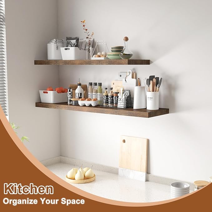 12 Inch Deep Floating Shelves for Wall 2 Pack Floating Shelfs Large Storage Space Wall Decor Display Shelf for Bathroom Living Room Bedroom Kitchen 40" W x 12" D x 1.2" H Rustic Brown