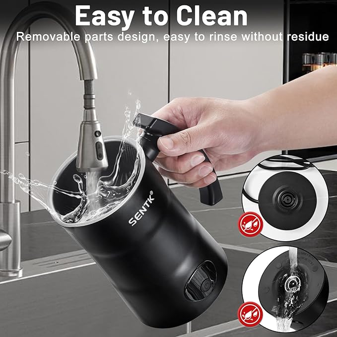 Sentk Milk Frother - 4-in-1 Electric Milk Steamer, 12.3oz/350ml Automatic Hot and Cold Foam Maker and Milk Warmer with Auto Shut-Off, Milk Frother and Steamer for Coffee, Latte, Cappuccino, Matcha