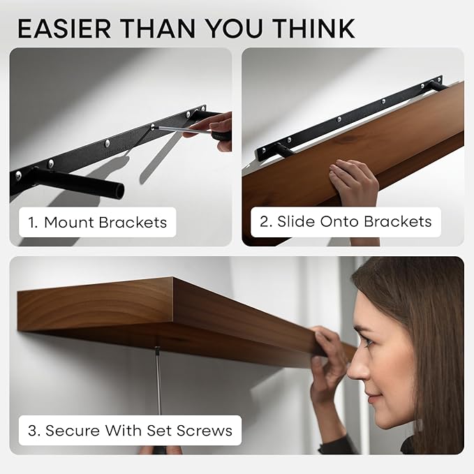 Homeforia Walnut 42 inch Floating Shelves, High End Solid Real Wood 42inch Floating Shelf for Wall, Large Dark Brown 42 inches Long Floating Shelves, Heavy Duty Bracket, 42 X 6.5 X 1.75 inch, Set of 3