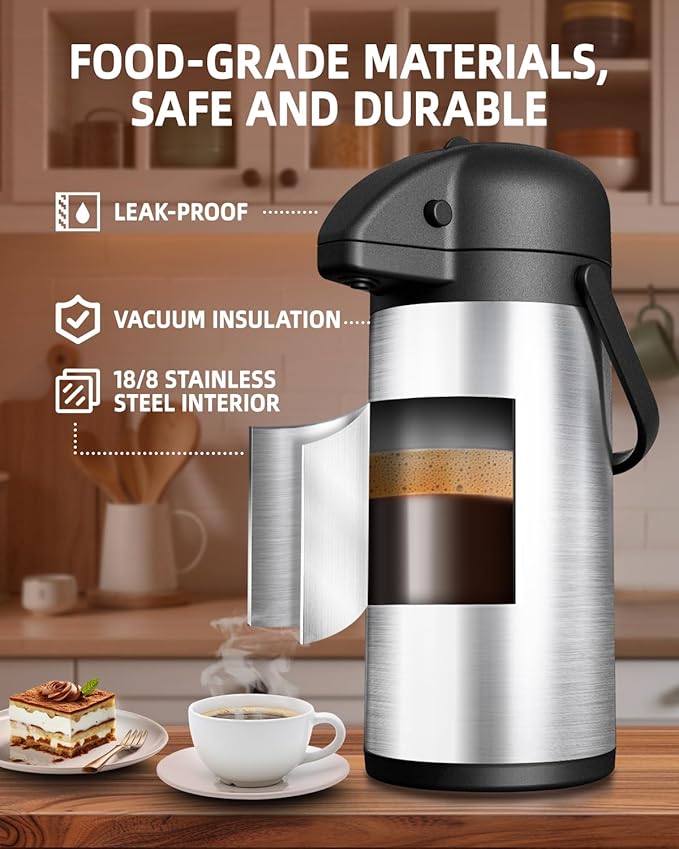 Esemoil Coffee Carafe for Keeping Hot with Pump, 102oz/3L Large Capacity Airpot Coffee Dispenser, Insulated Stainless Steel Thermal for Hot/Cold Water Liquid Tea Chocolate for Hot Cocoa for Parties