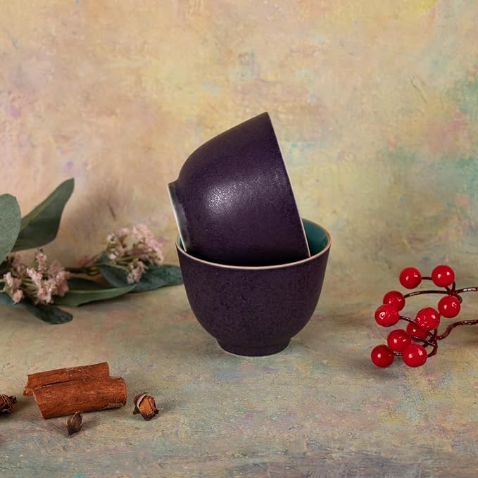 KAMMAK Tea Cup, 4.8oz Small Tea Cups Set of 2, Purple Porcelain Tea Cups Set for Home, Party, Office, Ceramic Teacups, Chinese Kungfu Tea Set for Hot/Cold Drink (Deep Purple)