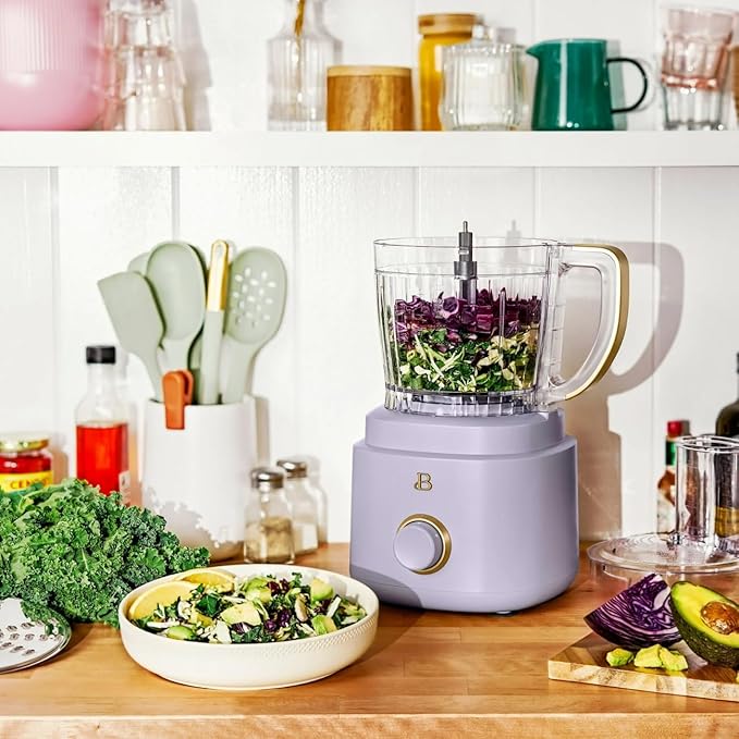 Beautiful 10‑Cup Food Processor ‑ 500 W, Variable Speed, Twist‑Lock, Dishwasher‑Safe Parts, Included Accessories (Lavender)
