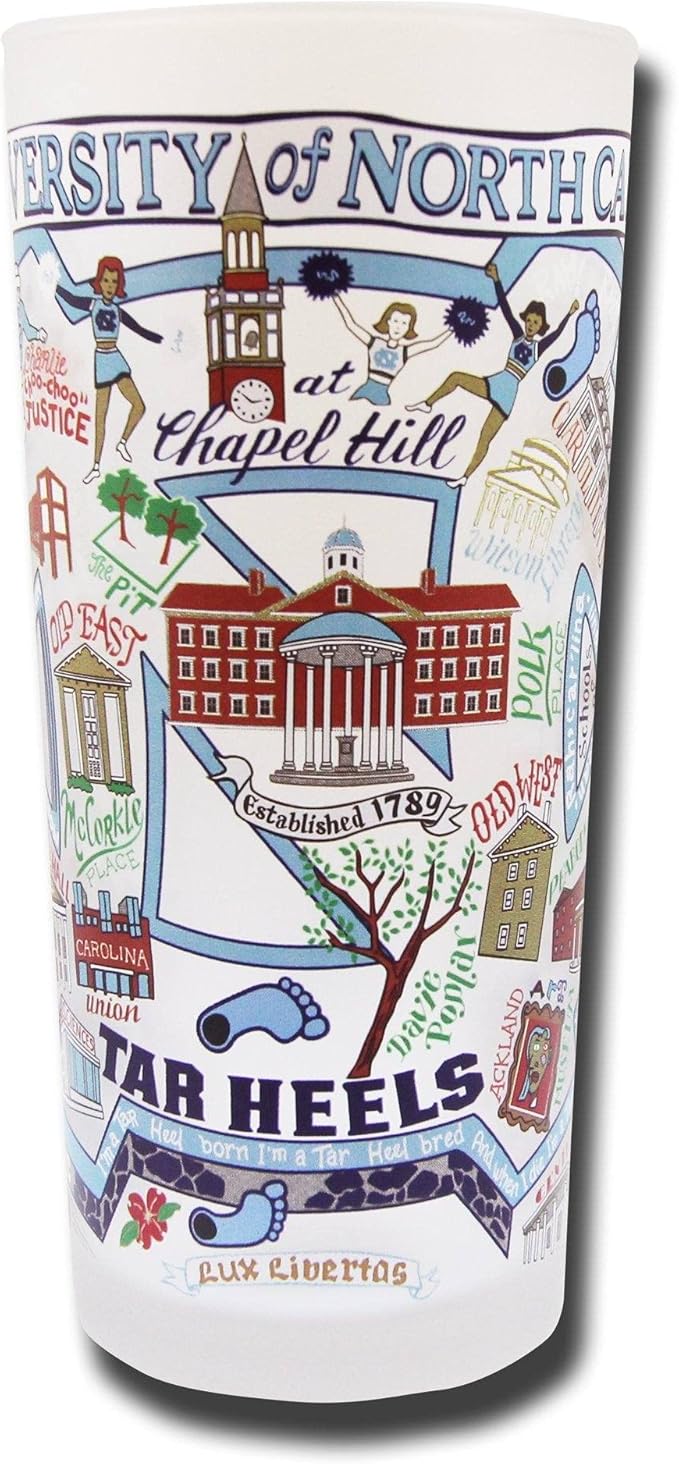 Catstudio Drinking Glass, University of North Carolina Glass Cup for Kitchen, 15oz Dishwasher Safe Tumbler for UNC Alumni