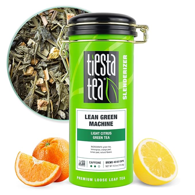 Tiesta Tea - Lean Green Machine, Loose Leaf, Light Citrus Green Tea, Premium Loose Leaf Blend, Medium Caffeinated, Brews Up to 50 Cups, 4 Ounce Refillable Tin