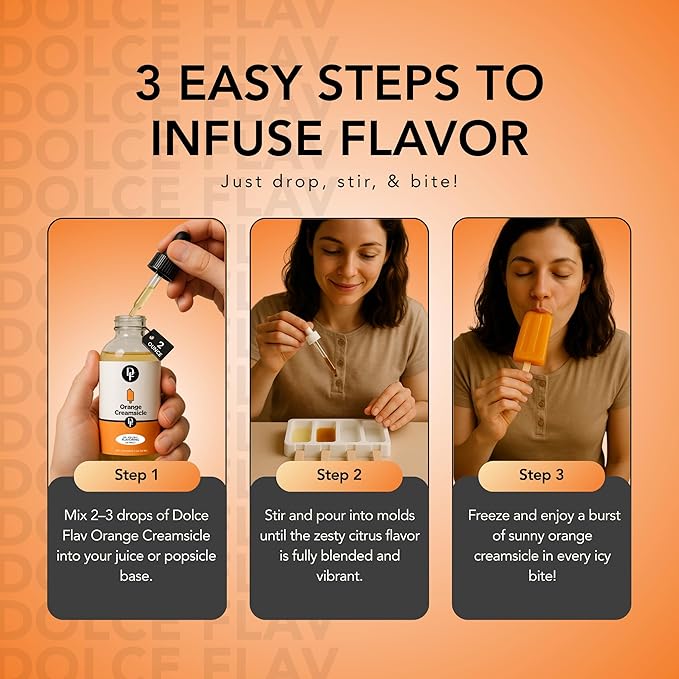 Dolce Flav Orange Creamsicle Extract - 2 Ounce Oil-Soluble Kosher, Sugar-Free, Concentrated Orange Creamsicle Flavor for Candy, Chocolates & Desserts, Pack of 2