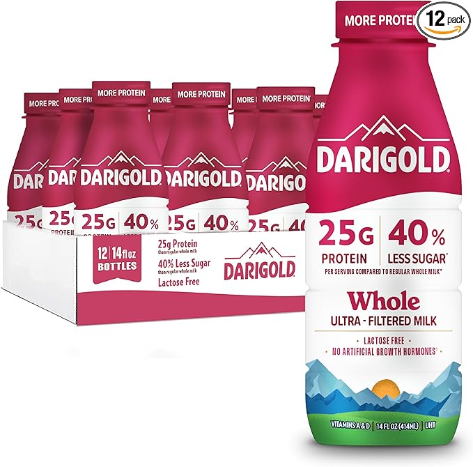 Darigold FIT High Protein Whole Ultra-Filtered Milk - Lactose Free, 25g Protein, 40% Less Sugar - 14oz Bottles, 12 Pack (Whole Milk)