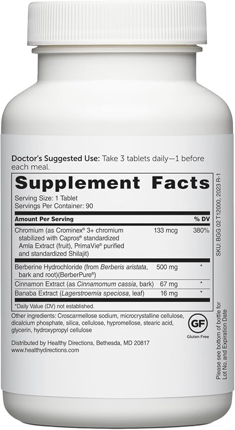 Dr. Whitaker’s Berberine GlucoGold Supplement with 1500 mg per Day of BerberPure Berberine, Concentrated Cinnamon, Crominex Chromium and Banaba Leaf Extract (90 Tablets)
