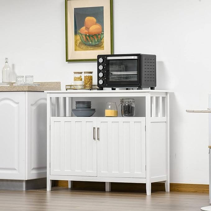HOMCOM Sideboard Buffet Cabinet, Coffee Bar Cabinet with 2 Doors and Adjustable Shelves, Console Table for Kitchen Entryway Living Room, White