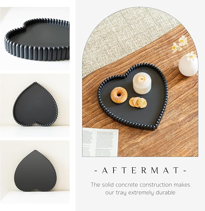 Coffee Table Tray, Home Decor Heart Shaped Tray, Concrete Black Coffee Table Decor Trays, Serving Decorative Trays for Dining Table