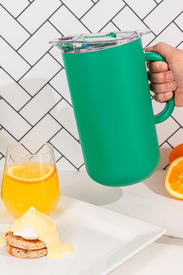 Served Premium Insulated Pitcher (2L/66oz) - Double Walled, Copper Lined Stainless Steel Pitcher with Lid - Vacuum Insulated Carafe for Hot Coffee, Tea, Iced Drinks, Water, Cocktails, and More
