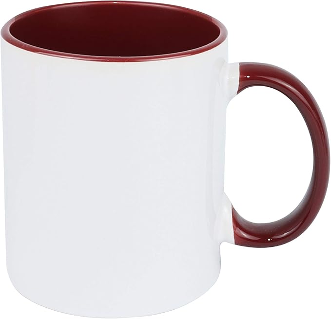 11oz White Ceramic Sublimation Coffee Mug With Solid Colors Inside and Handle, Mixed 6 Colors Option #2 of Blue, Dark Red, Hunter Green, Orange, Purple and Turquoise, Case of 12