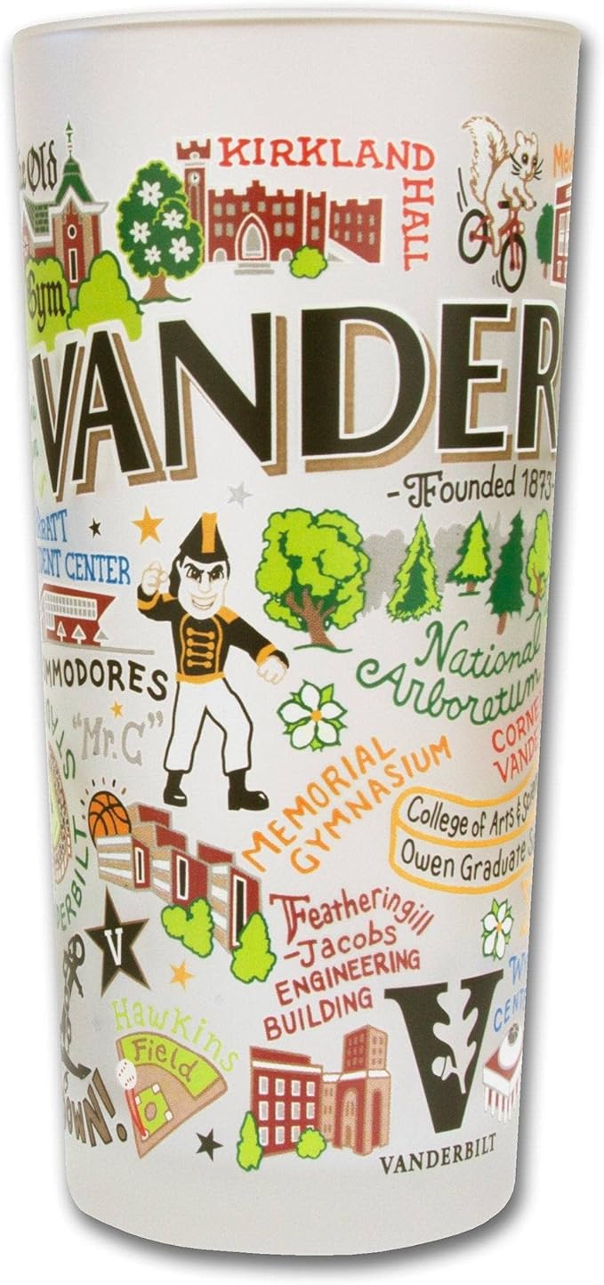 Catstudio Drinking Glass, Vanderbilt University Glass Cup for Kitchen, 15oz Dishwasher Safe Tumbler for VU Alumni