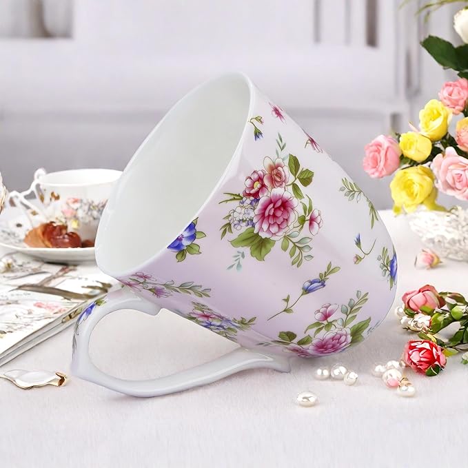 13oz Bone China Floral Mug Bone China Coffee Mugs Bone Teacup Christmas Mugs Birthday Gifts for Women Mom Friends Coworker