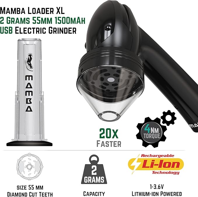 Mamba Grinders Electric Spice & Herb Grinder for the Kitchen. Easy to Use USB Rechargeable Grinder, 2g Black