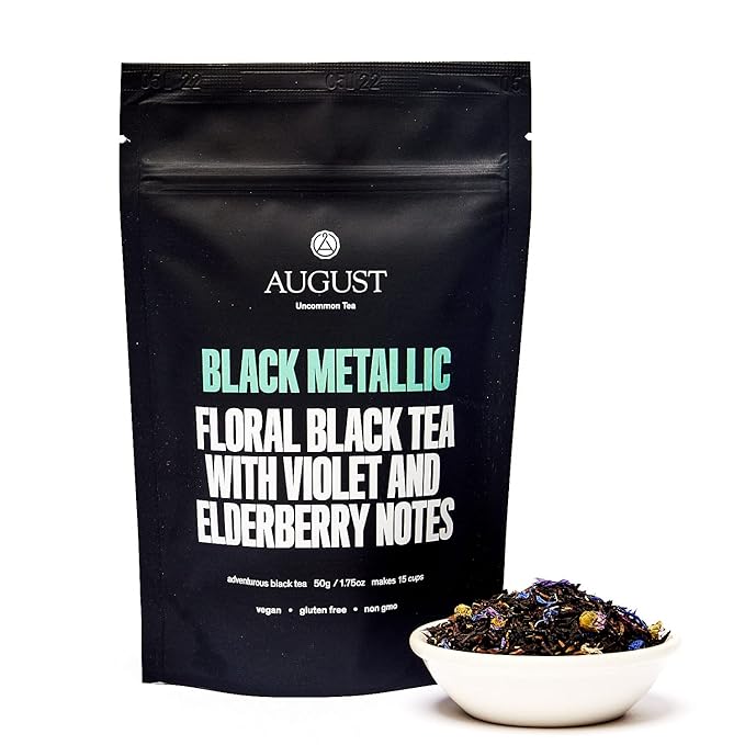 August Uncommon Black Metallic – Violet and Elderberry Holiday Tea – Lush Loose Leaf Black Tea with Dark Berry & Floral Notes – Caffeinated Blend for Creative Winter Moments (1.75oz)