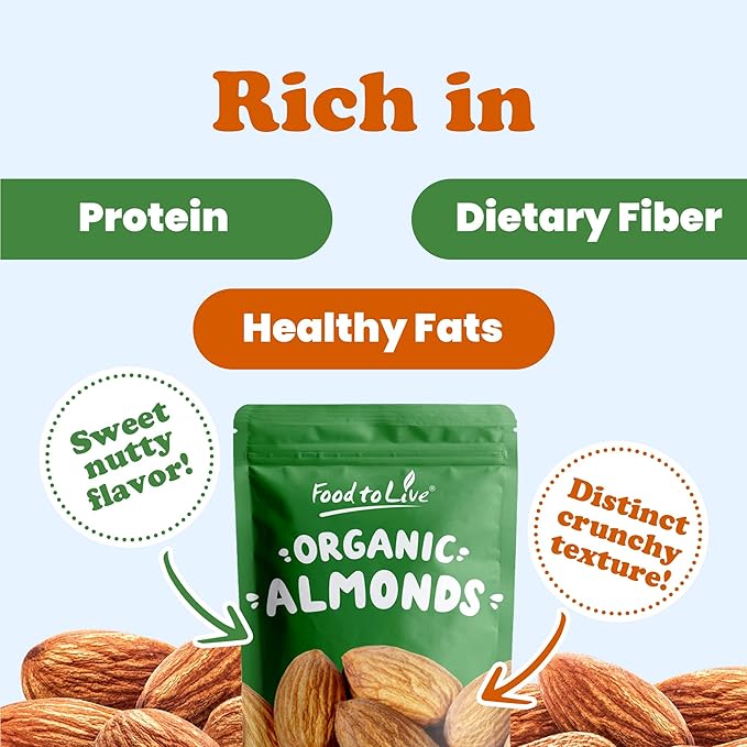 Food to Live Organic California Almonds, 16 Pounds – Non-GMO, Whole, Unsalted, Unroasted, Keto, Vegan Nuts in Bulk. Rich in Vitamin E. Snack. Great for Almond Milk and Butter, Desserts and Trail Mixes