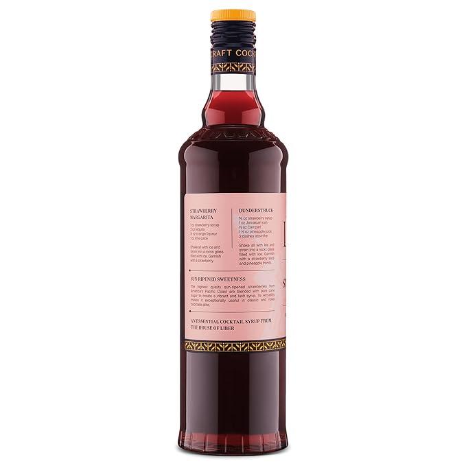 Liber & Co. Pacific Strawberry Syrup - Craft Cocktail Mixer with 60% Strawberry Juice - Perfect for Daiquiris, Margaritas & Mocktails - Makes 50 Drinks (25.4 oz)