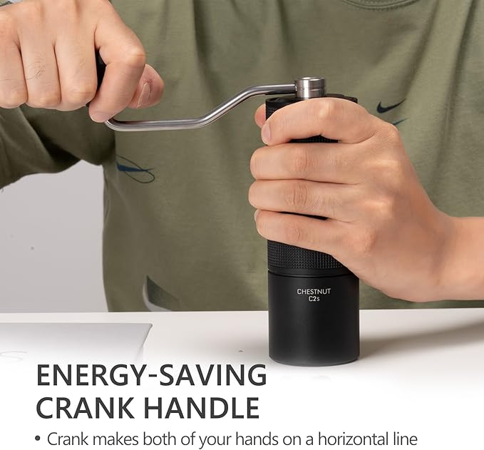 TIMEMORE Chestnut C2S Manual Coffee Grinder Stainless Steel S2C Conical Burr Coffee Grinder, Capacity 25g Hand Coffee Bean Grinder, Double Bearing Positioning, Black