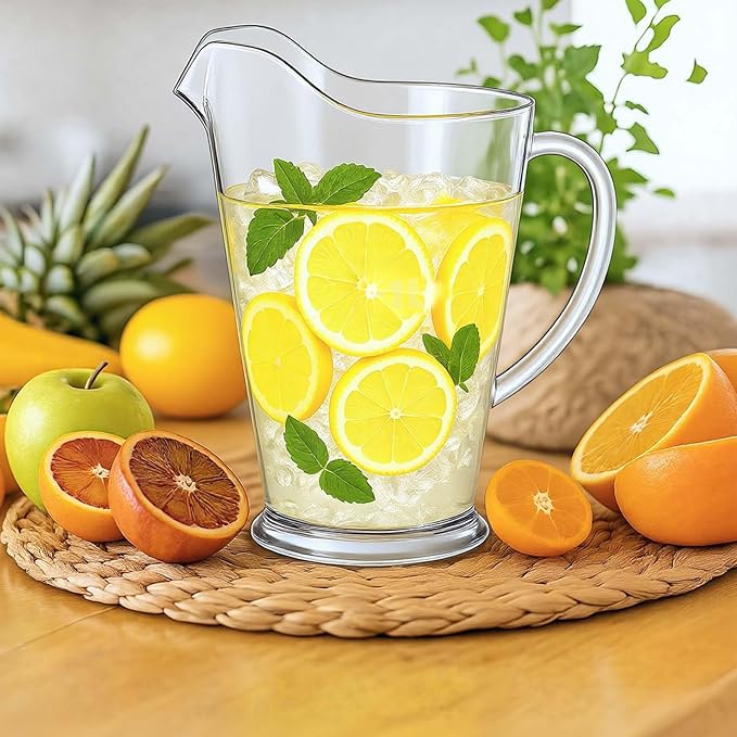 Tessco for you 12 Pcs Plastic Pitchers 60 Ounce Clear Restaurant Pitcher Jug Large Water Jug Carafe Serve Milk Tea Juice Drink for Parties Container Dispenser Beer Jar (Simplicity)
