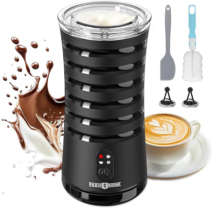 Milk Frother, Paris Rhône 4-in-1 Milk Steamer and Frother, Hot & Cold Foam Milk Warmer with Temperature Control, Auto Shut-Off Frothers for Coffee, Latte, Cappuccino, Macchiato