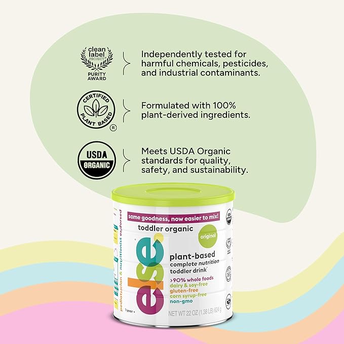 Else Nutrition Toddler Formula 12-36 mo., Plant Based Toddler Nutritional Drink - Soy & Dairy Free, Lactose Free - Complete Baby Formula (12-36 mo.), Protein Powder w/ 20+ Vitamins (22oz, 4-Pack)