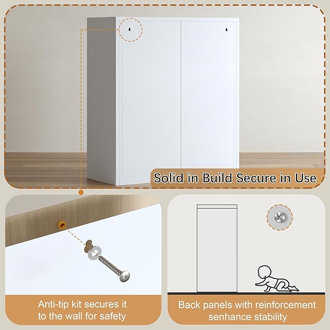 Metal Storage Cabinet with 2 Doors and 1 Drawer，Farmhouse Buffet Cabinet with Storage，32.3" H Coffee Bar Cabinet with Storage for Kitchen, Dining Room, Living Room, White