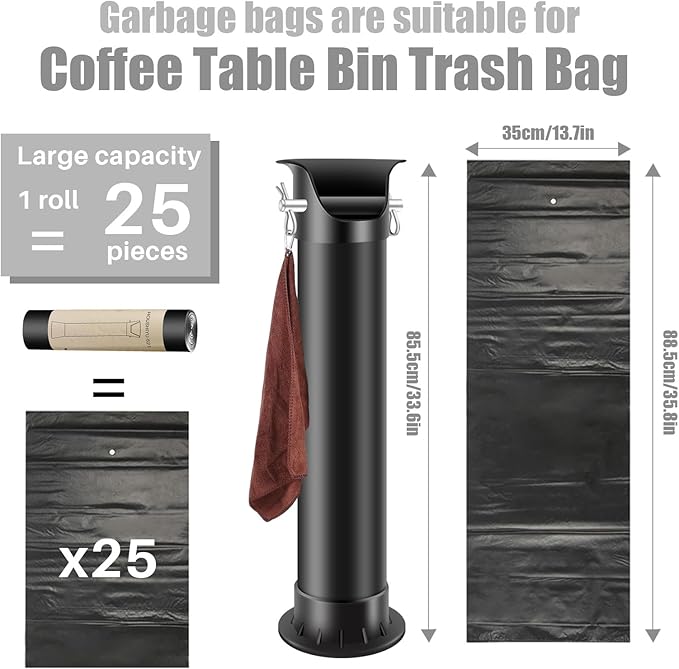 Garbage Bags for Standing Espresso Knock Box Commercial Large Trash Bag for Coffee Grounds Knock Box for Coffee Shop, Bar, Kitchen,Office, Black,6 Roll/150 pcs