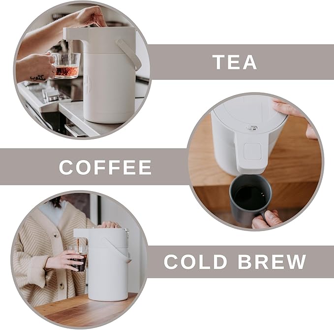 Hastings Collective Airpot Coffee Dispenser with Pump 2.5 Liter - Insulated Stainless Steel Thermal Coffee Carafe 12 Hour Hot/24 Hour Cold - Hot Beverage Dispenser for Water Coffee Tea (White)