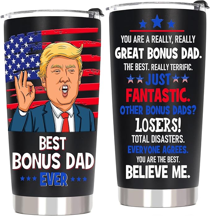 Best Bonus Dad Christmas Gift from Daughter Son Kids - Funny Birthday Gifts for Bonus Step Dad Stepdad, 20 OZ Stainless Steel Insulated Travel Coffee Tumbler Cup