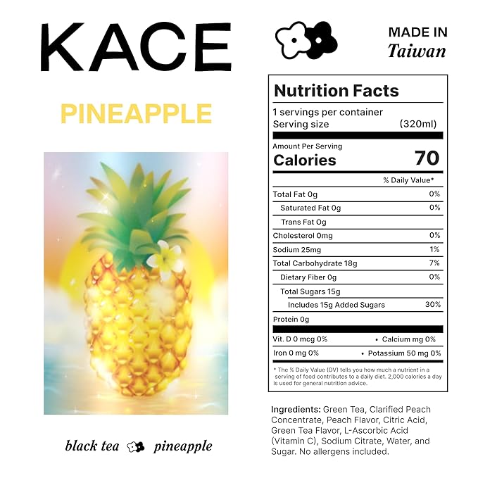 KACE Tea Pineapple Black Iced Tea, 10.8 Fl Oz (Pack of 12) - All-Natural Cold Brew with Asian Pineapple 65mg Caffeine, 320ml Can