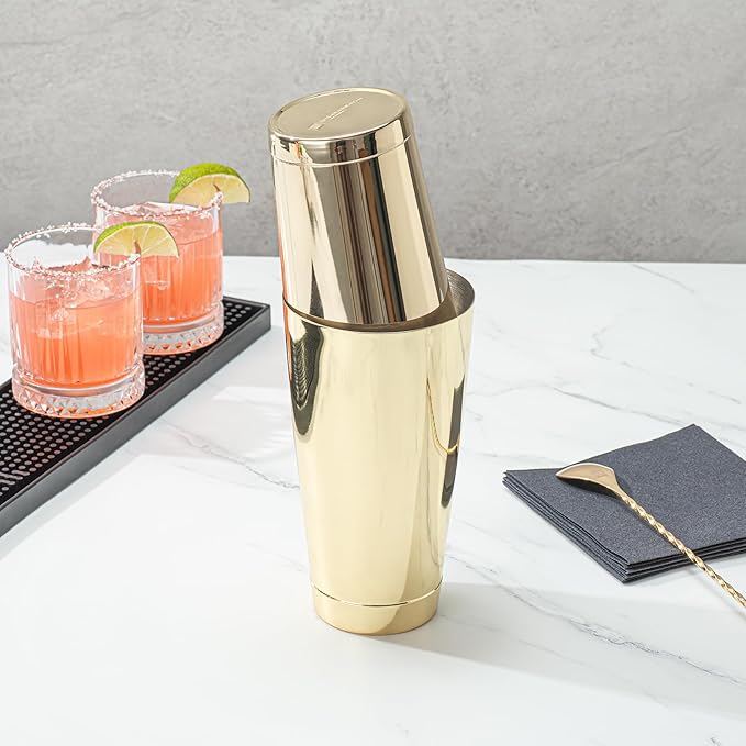Restaurantware Bar Lux 24 Ounce Boston Shaker 1 Gold-Plated Cocktail Shaker - Weighted Bottom No Leak Stainless Steel Martini Drink Mixer Essential Bar Tool For Home Use Or Bartenders