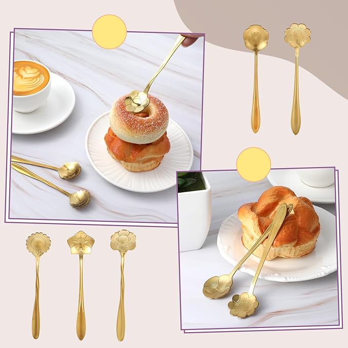 40 Pcs Gold Flower Teaspoons Stainless Steel Tea Party Spoons 5 Inches Mini Cute Teaspoon Gold Coffee Tea Spoons Bulk for Stirring Coffee Sugar Drink Kitchen Cafe Bar Creative Stirrer Teaspoon