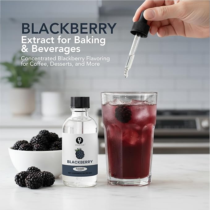 Dolce Flav Blackberry Extract - 2 Ounce Water-Soluble Multipurpose Flavoring Ideal for Baked Goods, Beverages, Coffee, Desserts & Ice Cream - Perfect Kitchen Gift for Holidays