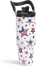 SANDJEST American Flag Star Tumbler with Handle 30oz, Stainless Steel Insulated Flip Straw Tumblers Coffee Travel Mug Cup, USA America Gifts for Women Girl for Birthday Christmas