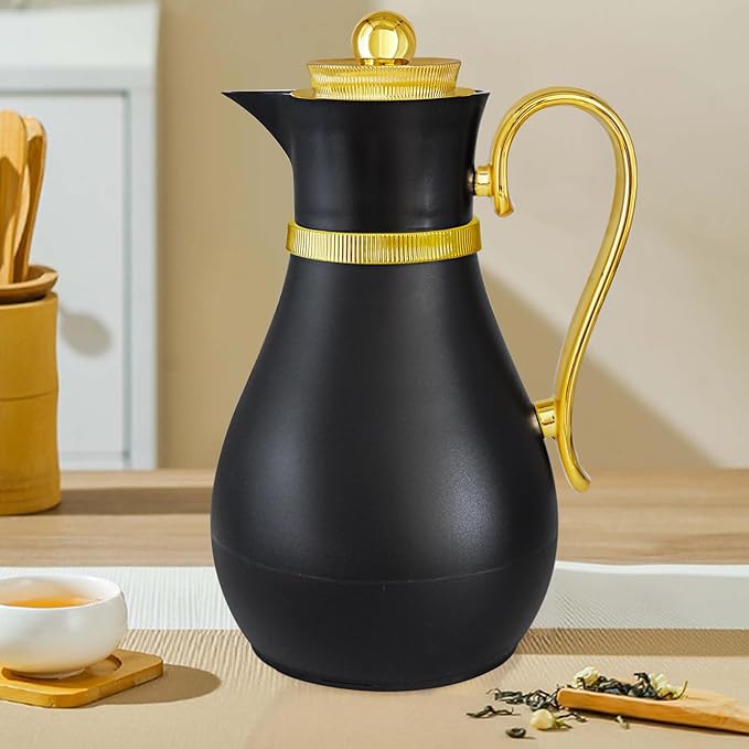 Insulated Thermal Coffee Carafe, 33 oz, Arabic-Style Coffee Pot,Insulated Carafe Flask for Coffee Hot Cold Drink Tea,Housewarming Ornaments (Black)