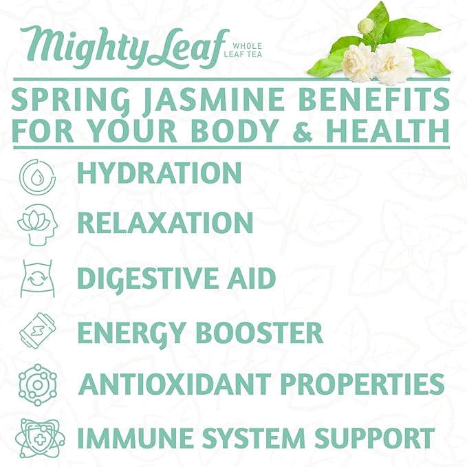 Mighty Leaf Organic Spring Jasmine Green Tea – 100 Count Premium Silken Tea Bags – Foil Wrapped for Freshness – Whole Leaf Green Tea with Floral Jasmine Aroma – USDA Organic Certified