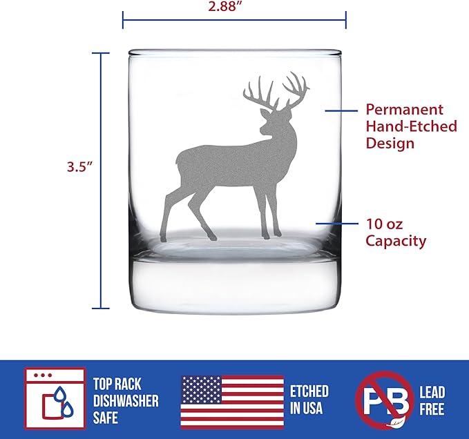 Bevvee Deer Whiskey Rocks Glass - Cabin Themed Gifts or Rustic Decor for Men and Women - Fun Whisky Drinking Tumbler - 10.25 oz