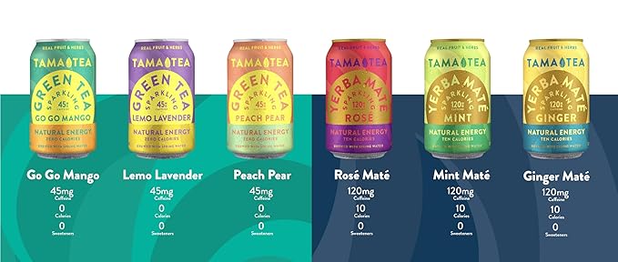 Tama Tea Sugar-Free Sparkling Green Tea, Mango – Organic & Naturally Energizing – Zero Calories, Zero Carbs, Non-GMO – Antioxidant-Rich with 45mg Natural Caffeine – 12 oz Cans (12-Pack)
