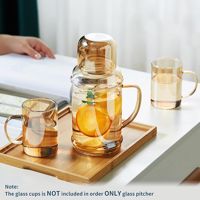 37OZ Glass Pitcher with Lid and Spout, Water Jug, 1000ml Carafe for Hot/Cold Water, Large Iced Tea Pitcher for Coffee, Juice and Homemade Beverage