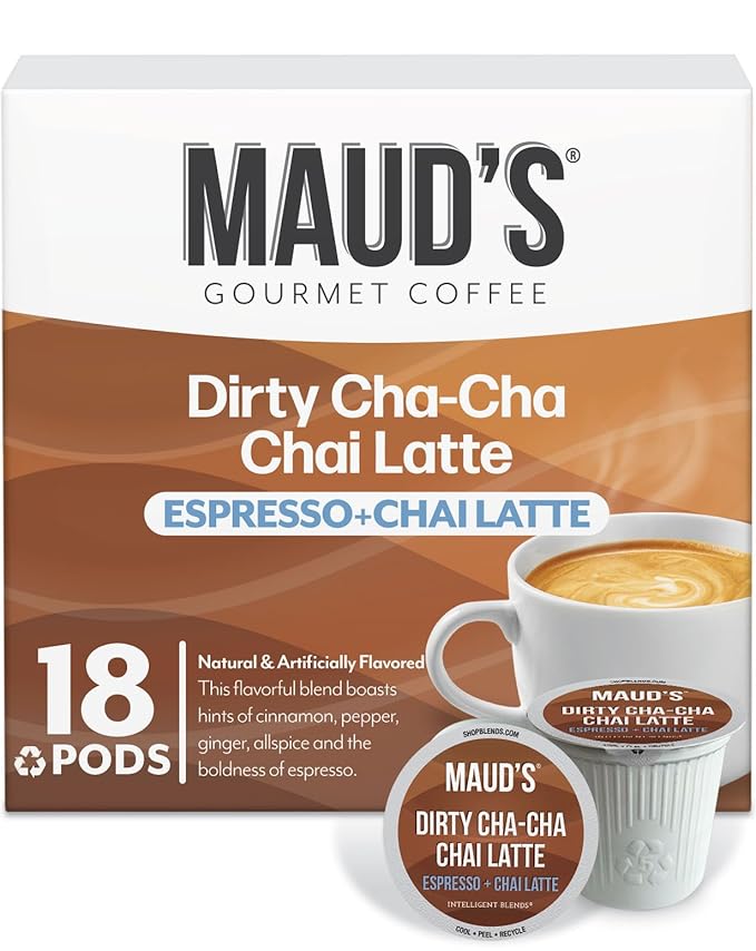 Maud's Espresso Chai Tea Latte Pods, 18 ct, Recyclable Single Serve Tea Pods - 100% Gourmet Blended Tea Leaves, Compatible with Keurig K Cups Maker