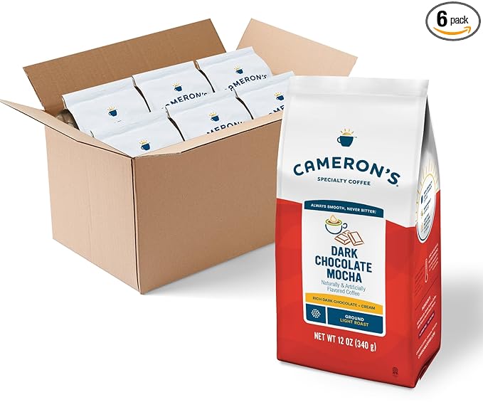 Cameron's Coffee Roasted Ground Coffee Bag Flavored Dark Chocolate Mocha, 12 Ounce (Pack of 6) - NEW