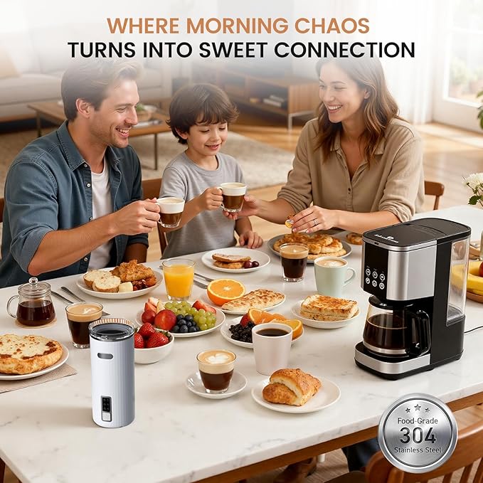 Kndko Electric Milk Frother, 6-in-1 Milk Frother and Steamer, Automatic Warm and Cold Foam Maker and Milk Warmer for Latte, Cappuccino, Macchiato, Perfect for Home and Office Use, Easy to Clean, White